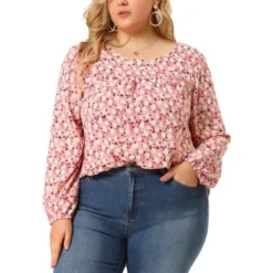 Agnes Orinda Women's Plus Size Ditsy Floral Elastic Cuff Peasant Blouses -Agnes Sales Store GUEST d2ce3667 b1ca 483b 9e9e 3aaaf58e3a10