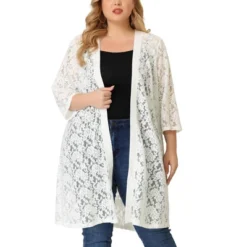 Agnes Orinda Women's Plus Size Lace Open Front 3/4 Sleeve Long Cardigans -Agnes Sales Store GUEST d2ff2f6e 184e 4778 8ad2 8df0f6eba29a