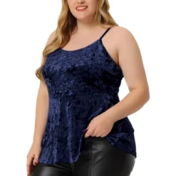 Agnes Orinda Women's Plus Size Velvet Adjustable Strap Peplum Camisole -Agnes Sales Store GUEST d34f2b66 034b 481a 9207 72314d75f65b