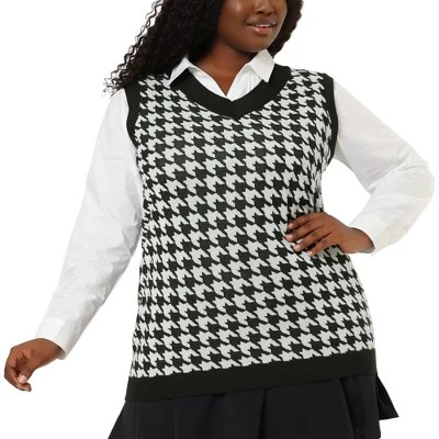 Agnes Orinda Women's Plus Size Sleeveless Houndstooth Knit Pullover Sweater Vest 6 Agnes Orinda Women's Plus Size Sleeveless Houndstooth Knit Pullover Sweater Vest - Image 6