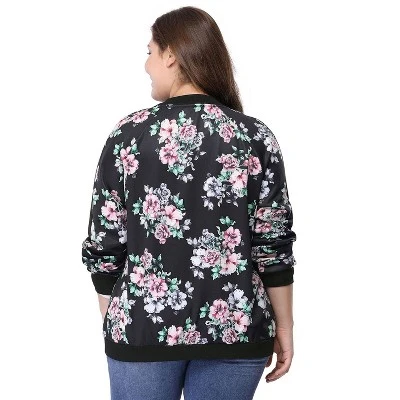 Agnes Orinda Women's Plus Size Zipper Raglan Sleeves Floral Bomber Jacket 4 Agnes Orinda Women's Plus Size Zipper Raglan Sleeves Floral Bomber Jacket - Image 4