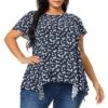 Agnes Orinda Women's Plus Size Floral Irregular Hem Casual Peplum Blouse