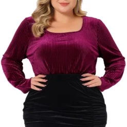 Agnes Orinda Women's Plus Size Ribbed Velvet Textured Elegant Long Sleeve Blouse -Agnes Sales Store GUEST d425ce16 e2a6 4e77 9aac b8b6599b6aa4