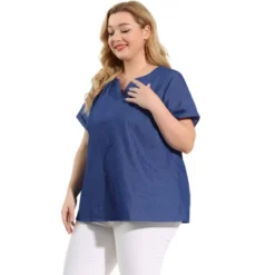 Agnes Orinda Women's Plus Size Blouse Work Short Sleeve V Neck Chambray Casual Tops 8 Agnes Orinda Women's Plus Size Blouse Work Short Sleeve V Neck Chambray Casual Tops -Agnes Sales Store GUEST d4586ae1 b191 4eaf 997a c82f48d6c62a