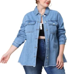 Agnes Orinda Women's Plus Size Jacket Casual Washed Frayed Denim Jackets -Agnes Sales Store GUEST d46eff9d c652 42a7 afc5 e73f0fdfb65a