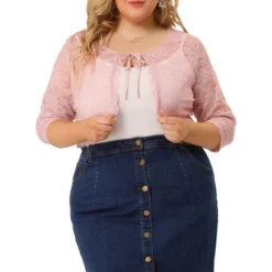 Agnes Orinda Women's Plus Size Shrug 3/4 Sleeves Lace Tie Neck Crop Bolero Cardigan -Agnes Sales Store GUEST d49b5654 84a8 49b1 a7a6 f80ab56374bf