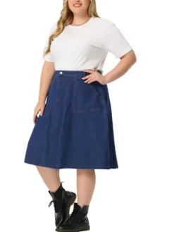 Agnes Orinda Women's Plus Size Button Down Casual A-Line Pockets Midi Jean Skirts -Agnes Sales Store GUEST d4b4f079 2227 4dfc a2cc 8fe0d9ac1056