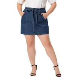 Agnes Orinda Women's Plus Size Denim Detachable Tie Button Front Mini Skirts With Pocket -Agnes Sales Store GUEST d4e6c2df f8f6 4f9f 8346 677f3de5988c