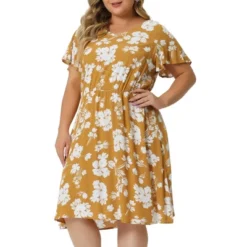 Agnes Orinda Women's Plus Size V Neck Elastic Waist Ditsy Floral Midi Dresses -Agnes Sales Store GUEST d54daa41 6c54 4d98 8276 5368a292fa8b