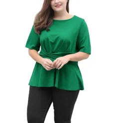 Agnes Orinda Women's Plus Size Twisted Knot Waist Short Sleeves Summer Outfits Peplum Blouses -Agnes Sales Store GUEST d565f21f e8d4 40b7 a327 e825ed2cd0cf