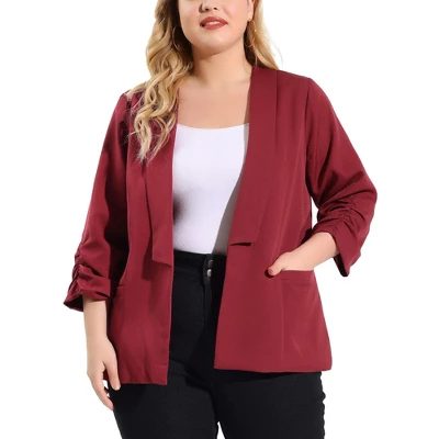 Agnes Orinda Women's Plus Size Fashion Formal With 3/4 Pleated Sleeves And Shawl Collar Blazers 6 Agnes Orinda Women's Plus Size Fashion Formal With 3/4 Pleated Sleeves And Shawl Collar Blazers - Image 6