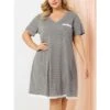 Agnes Orinda Womens Plus Size V Neck Polka Dots Short Sleeve Sleepwear Pajamas Nightgown