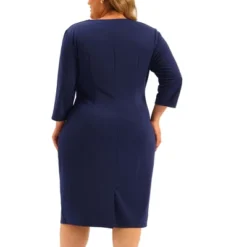 Agnes Orinda Women's Plus Size Square Neck Three Quarter Sleeve Pleated Front Sheath Dresses -Agnes Sales Store GUEST d6d721d8 ee73 47d6 ba7d 9e7ff8bc4a9a