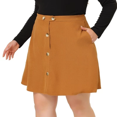 Agnes Orinda Women's Plus Size Corduroy Button Mid-Rise A-Line Mini Skirts 5 Agnes Orinda Women's Plus Size Corduroy Button Mid-Rise A-Line Mini Skirts - Image 5
