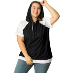 Agnes Orinda Women's Plus Size Hoodies Raglan Short Sleeve Drawstring Top -Agnes Sales Store GUEST d87264a5 e8dc 4170 9125 c2005283dd97