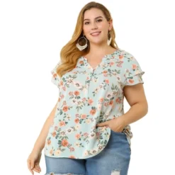Agnes Orinda Women's Plus Size Floral Ruffle Trim V Neck Layered Sleeve Blouse -Agnes Sales Store GUEST d88a8a61 daff 4be9 a81b fdb0bae432aa