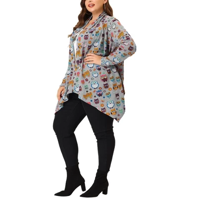 Agnes Orinda Women's Plus Size Owl Print Sweater Kint Cardigans 1 Agnes Orinda Women's Plus Size Owl Print Sweater Kint Cardigans