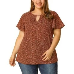 Agnes Orinda Women's Plus Size Keyhole Floral Chiffon Flared Sleeve Summer Trendy Peasant Tops -Agnes Sales Store GUEST d8dcc541 0bfd 49cf 918e a595615e2144