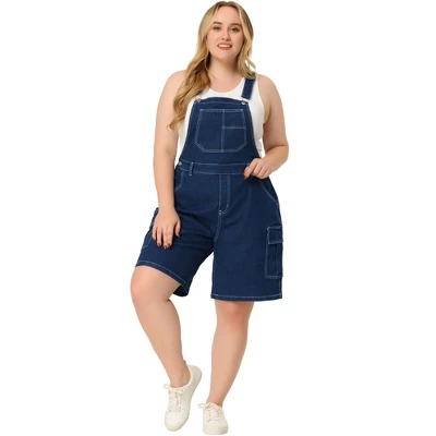 Agnes Orinda Women's Plus Size Denim Overalls Cross Back Cargo Pocket Adjustable Strap Jeans Shortalls 2 Agnes Orinda Women's Plus Size Denim Overalls Cross Back Cargo Pocket Adjustable Strap Jeans Shortalls - Image 2