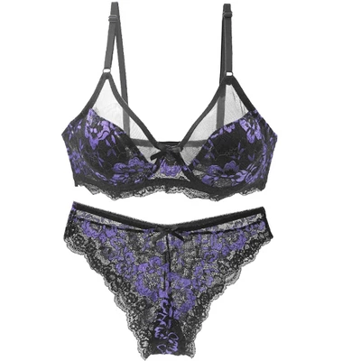 Agnes Orinda Women's Underwire Floral Lace Mesh Push-Up 2-Hook Lace Trim Bra And Panty Set 6 Agnes Orinda Women's Underwire Floral Lace Mesh Push-Up 2-Hook Lace Trim Bra And Panty Set - Image 6