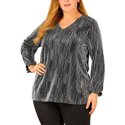 Agnes Orinda Women's Plus Size Glitter Sparkle V Neck Metallic Party Sequin Blouse 8 Agnes Orinda Women's Plus Size Glitter Sparkle V Neck Metallic Party Sequin Blouse - Image 8