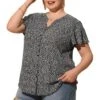 Agnes Orinda Women's Plus Size Floral Flare Short Sleeve Button Down Chiffon Shirt