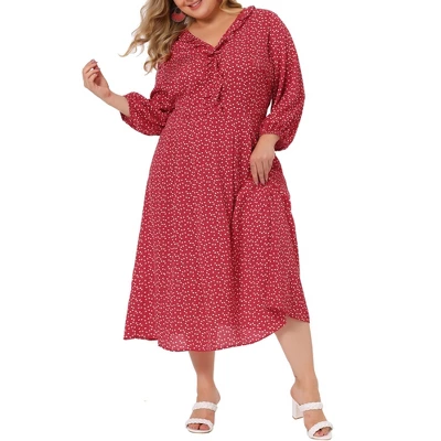 Agnes Orinda Women's Plus Size Casual Long Sleeve Sweetheart Print Midi Ruffle Dress 5 Agnes Orinda Women's Plus Size Casual Long Sleeve Sweetheart Print Midi Ruffle Dress - Image 5