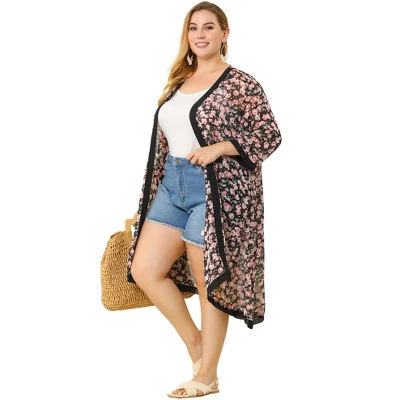 Agnes Orinda Women's Plus Size Floral Chiffon Holiday Midi Cardigans 2 Agnes Orinda Women's Plus Size Floral Chiffon Holiday Midi Cardigans - Image 2