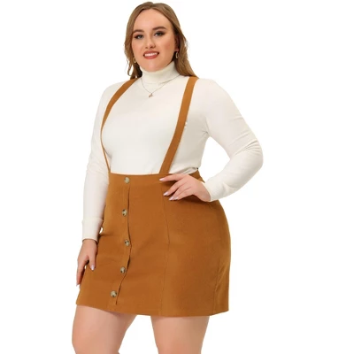 Agnes Orinda Women's Plus Size Corduroy Suspender Elastic Back A-Line Mini Skirt 2 Agnes Orinda Women's Plus Size Corduroy Suspender Elastic Back A-Line Mini Skirt - Image 2