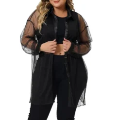 Agnes Orinda Women's Plus Size Mesh Sheer Long Sleeve Button Down See Through Shirts -Agnes Sales Store GUEST dbf696b2 b886 4739 97d3 a243c190a599