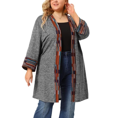 Agnes Orinda Women's Plus Size Contrast Placket Sleeves Knit Open Front Cardigans 1 Agnes Orinda Women's Plus Size Contrast Placket Sleeves Knit Open Front Cardigans