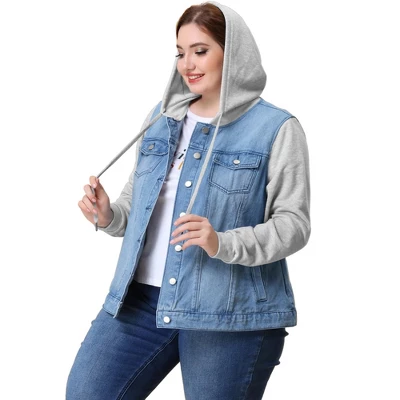 Agnes Orinda Women's Plus Size Denim Hood Drawstring Fall Winter Button Jean Jackets 12 Agnes Orinda Women's Plus Size Denim Hood Drawstring Fall Winter Button Jean Jackets - Image 12