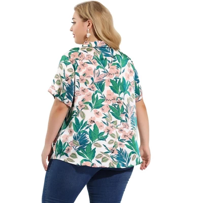 Agnes Orinda Women's Plus Size Shirts Turndown Collar Button Down Full Placket Short Sleeve Floral Summer Shirt 4 Agnes Orinda Women's Plus Size Shirts Turndown Collar Button Down Full Placket Short Sleeve Floral Summer Shirt - Image 4