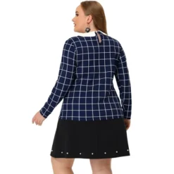 Agnes Orinda Women's Plus Size Cute Contrast Collar Plaid Long Sleeve Casual Work Blouse -Agnes Sales Store GUEST dc8db1b8 2b4a 41d6 8b2b 552d928b91e9