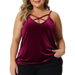 Agnes Orinda Women's Plus Size Criss Cross Spaghetti Strap Fashion Velvet V Neck Camisole -Agnes Sales Store GUEST dca5bc7c aea0 412f 8248 af17176187fa