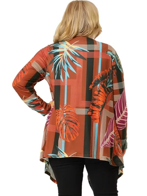 Agnes Orinda Women's Plus Size Tropical Asymmetrical Hem Knit Cardigan 4 Agnes Orinda Women's Plus Size Tropical Asymmetrical Hem Knit Cardigan - Image 4