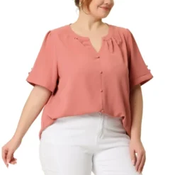 Agnes Orinda Women's Plus Size Dressy Ruched V Neck Short Sleeve Office Tops