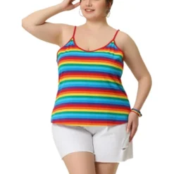 Agnes Orinda Women's Plus Size Stripe Strap Sleeveless Stretch Colorful Camisole -Agnes Sales Store GUEST de82f0ab eddc 4e65 92ff acf6fd4c80da
