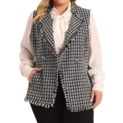 Agnes Orinda Women's Plus Size Plaid Open Front Lapel Button Sleeveless Vests -Agnes Sales Store GUEST deb77844 6e13 4ccc afa1 5c3b42147690