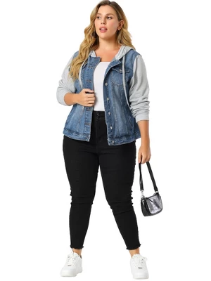 Agnes Orinda Women's Plus Size Denim Hood Drawstring Fall Winter Button Jean Jackets 2 Agnes Orinda Women's Plus Size Denim Hood Drawstring Fall Winter Button Jean Jackets - Image 2