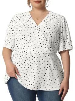 Agnes Orinda Women's Plus Size Polka Dots V Neck Short Sleeve Wrap Peplum Blouse -Agnes Sales Store GUEST df1105c4 301f 4806 bf30 d1359362daef