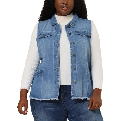 Agnes Orinda Women's Plus Size Denim Button Down Raw Hem Denim Vests 7 Agnes Orinda Women's Plus Size Denim Button Down Raw Hem Denim Vests - Image 7