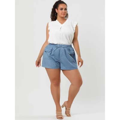 Agnes Orinda Women's Plus Size Drawstring Elastic Waist Pockets Denim Shorts 3 Agnes Orinda Women's Plus Size Drawstring Elastic Waist Pockets Denim Shorts - Image 3