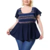 Agnes Orinda Women's Plus Size Tops Boho Flare Hem Short Sleeve Smocked Peplum Top
