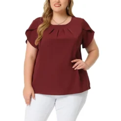 Agnes Orinda Women's Plus Size Elegant Pleated Petal Short Sleeve Vacation Office Work Blouses -Agnes Sales Store GUEST e175fb2a 9a16 4b2f b15d 0a137f8ffd34