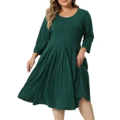 Agnes Orinda Women's Plus Size 3/4 Sleeve Round Neck With Pocket Flowy Dress -Agnes Sales Store GUEST e1b89419 5494 4099 86b3 5185b91d8254