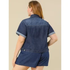 Agnes Orinda Women's Plus Size Denim Button Front Crop Short Sleeve Trucker Jean Jackets -Agnes Sales Store GUEST e249fdae 6d83 4931 956d 5f8cc1163353