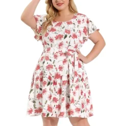 Agnes Orinda Women's Plus Size Short Sleeve Tie Waist Floral Dress -Agnes Sales Store GUEST e2b9d017 d812 4cd8 b26b f7105981c3e9