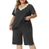 Agnes Orinda Women's Plus Size Short Sleeve V Neck Elastic Waist Pajamas Set 2 Pcs