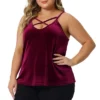 Agnes Orinda Women's Plus Size Criss Cross Spaghetti Strap Fashion Velvet V Neck Camisole